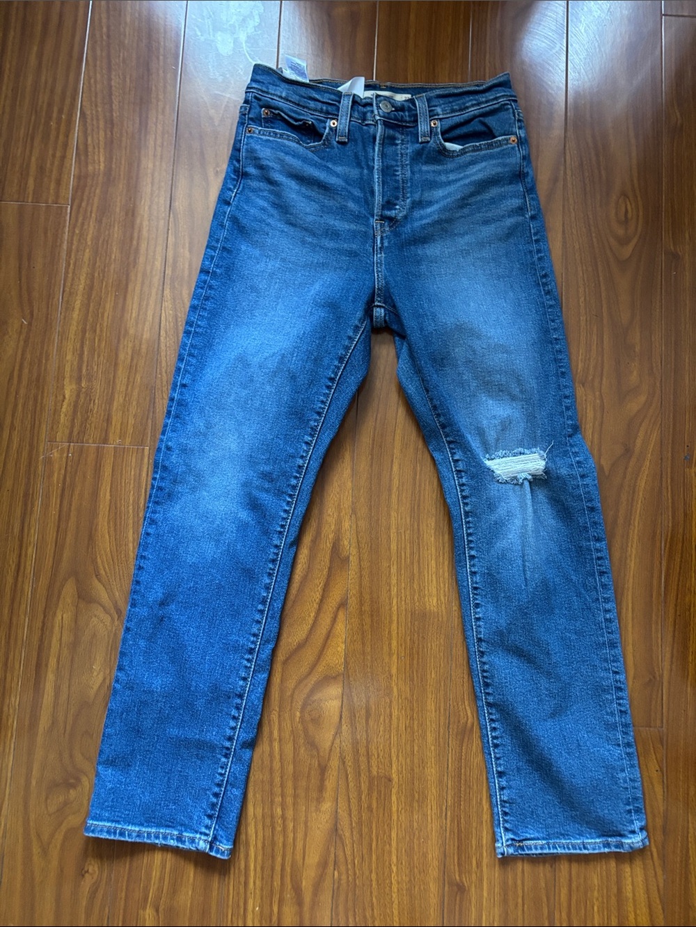 Levi’s High Waisted Wedgie Straight Distressed Medium Wash Jeans